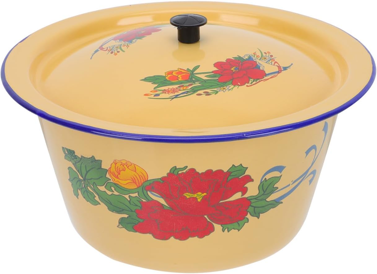 Vintage Enamel Bowl Microwave Safe Sauce Container Lid Serving Bowl for Home Restaurant Hotel