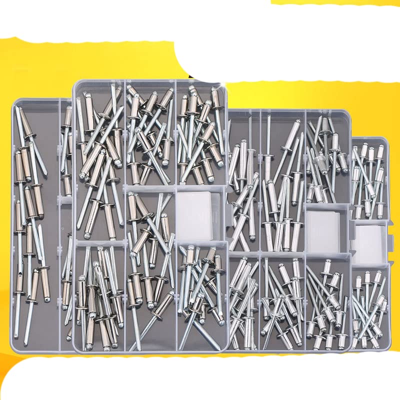Juego surtido de remaches ciegos de cabeza de domo de extremo abierto autotaponable de aluminio Juego de tapas grandes para trabajos en conductos automotrices y chapas de metal