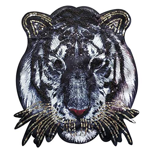 10 Pezzi 41 cm Grandi Paillettes termoadesive sulle Toppe Applique per Abbigliamento Testa di Tigre Distintivo Patch Applique Cucire su t-Shirt Giacche Cappotti
