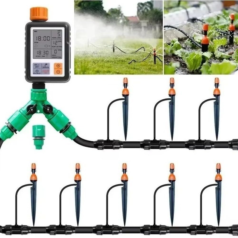 Temporizador automático de riego de doble salida con sistema de riego con impermeable IpX5 para jardín césped y cuidado de camas de flores