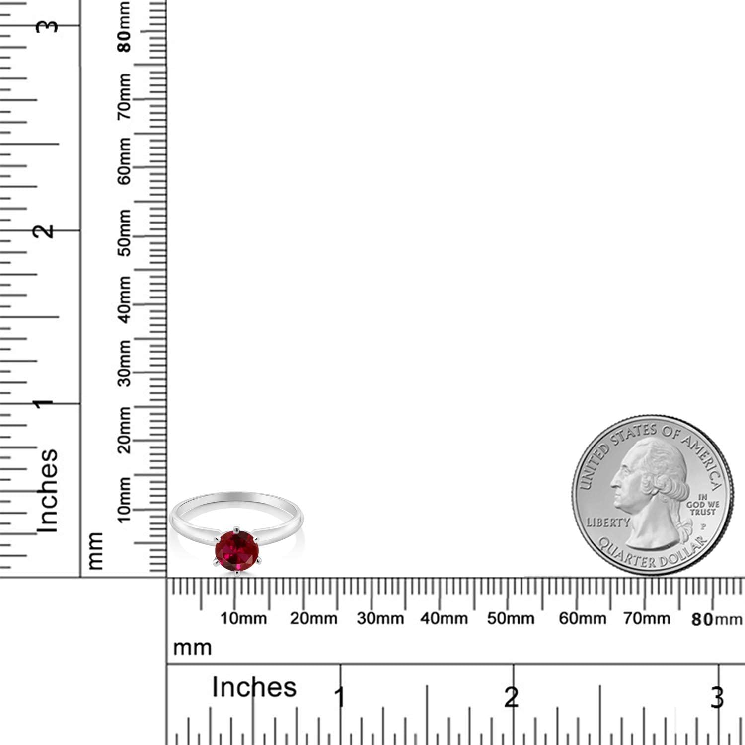 Gem Stone King 14K White Gold 6MM Round Gemstone Birthstone Solitaire Engagement Ring For Women | Classic 6-Prong Wedding Band Anniversary Promise Ring | Available in Sizes 5-9