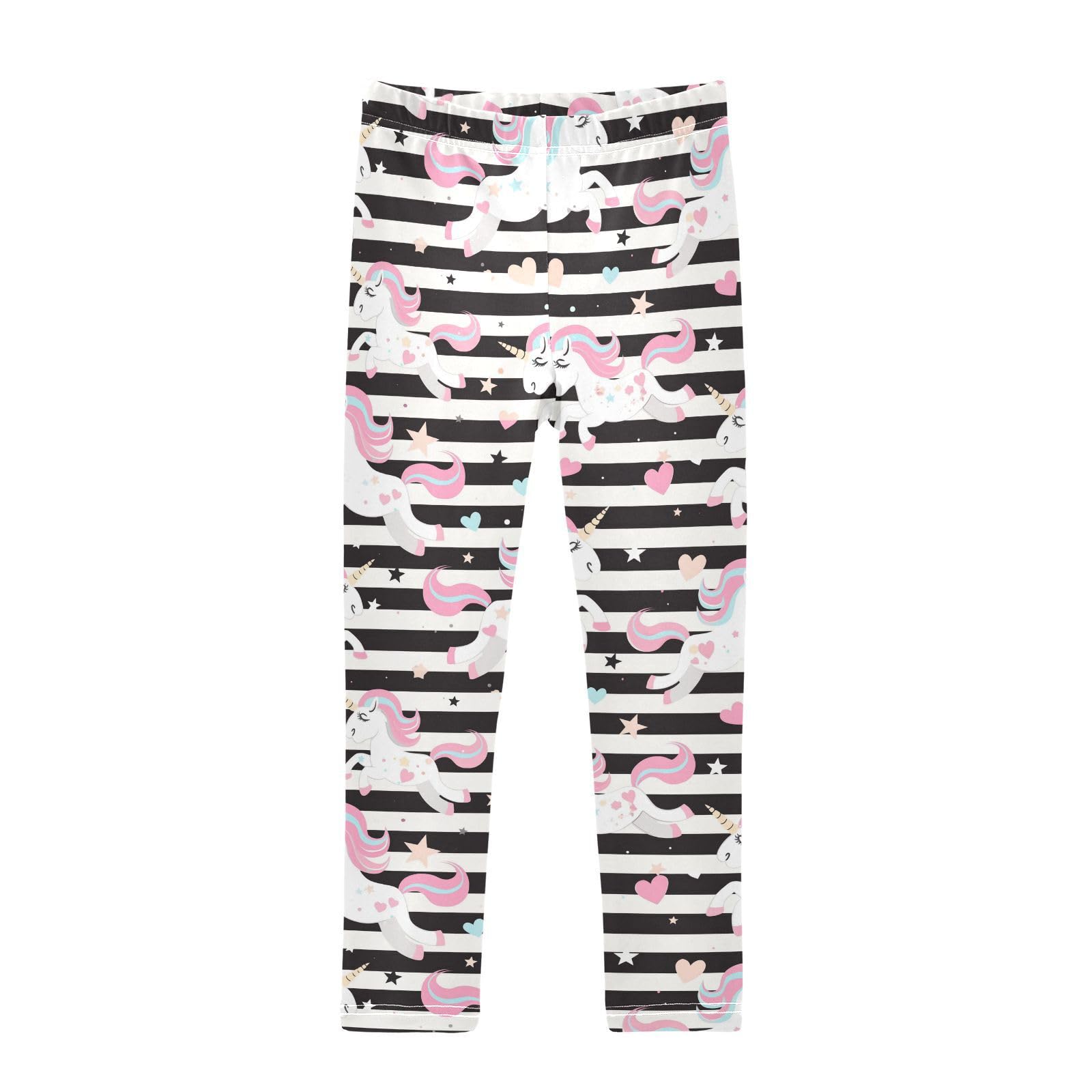 Cute Unicorns Girls' Leggings Toddler Doodles Black White Stripes Kids Yoga Pants Dance Active Tights 5T