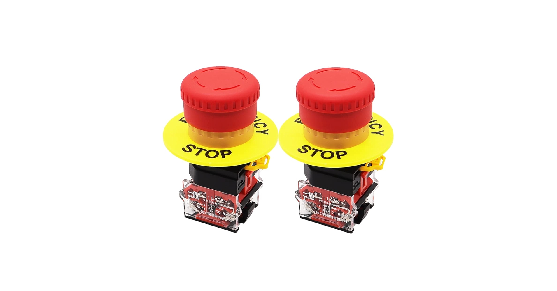 YIJIA 2PCS Red Sign Mushroom E-Stop Push Button Emergency