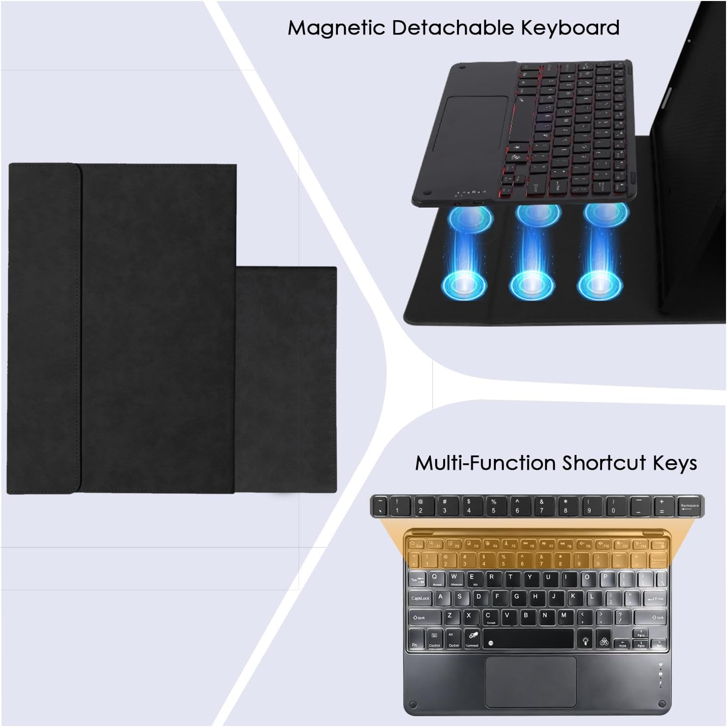 Keyboard Case for Samsung Galaxy Tab S11 Ultra 14.6inch - 7 Colors Backlit Magnetic Trackpad Keyboard, S Pen Holder, Premium PU Leather Cover with Auto Sleep/Wake,Grey (Black)