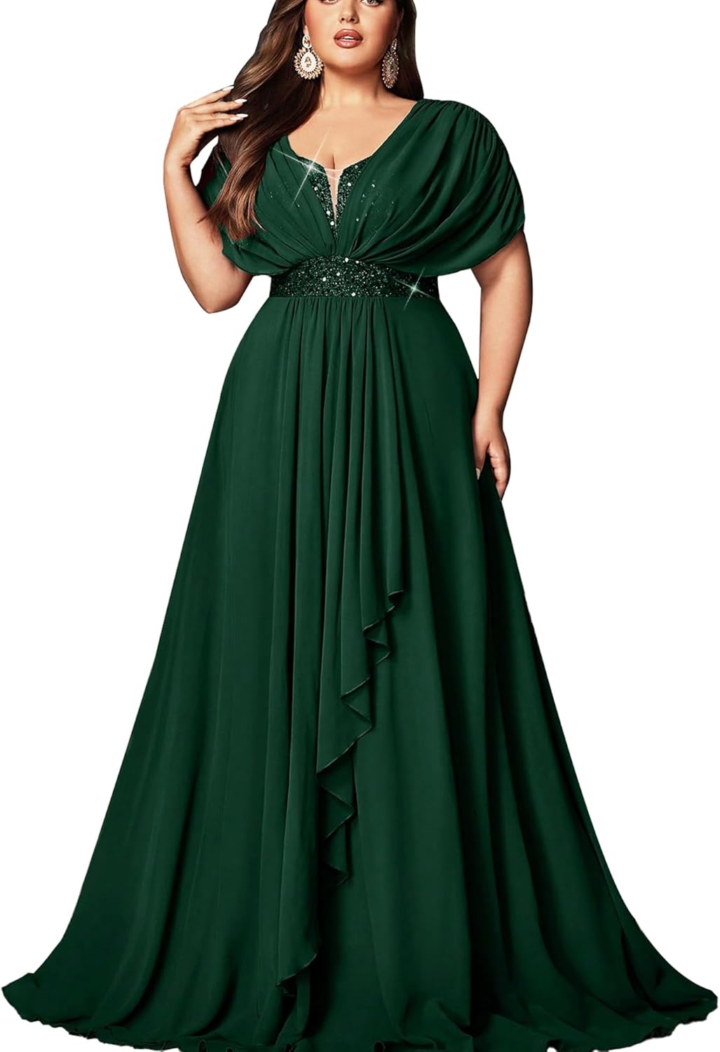 Women's Plus Size Wedding Guest Summer Maxi Elegant Sequin Bridesmaid Dresses A line Long Evening Party Cocktail Gown