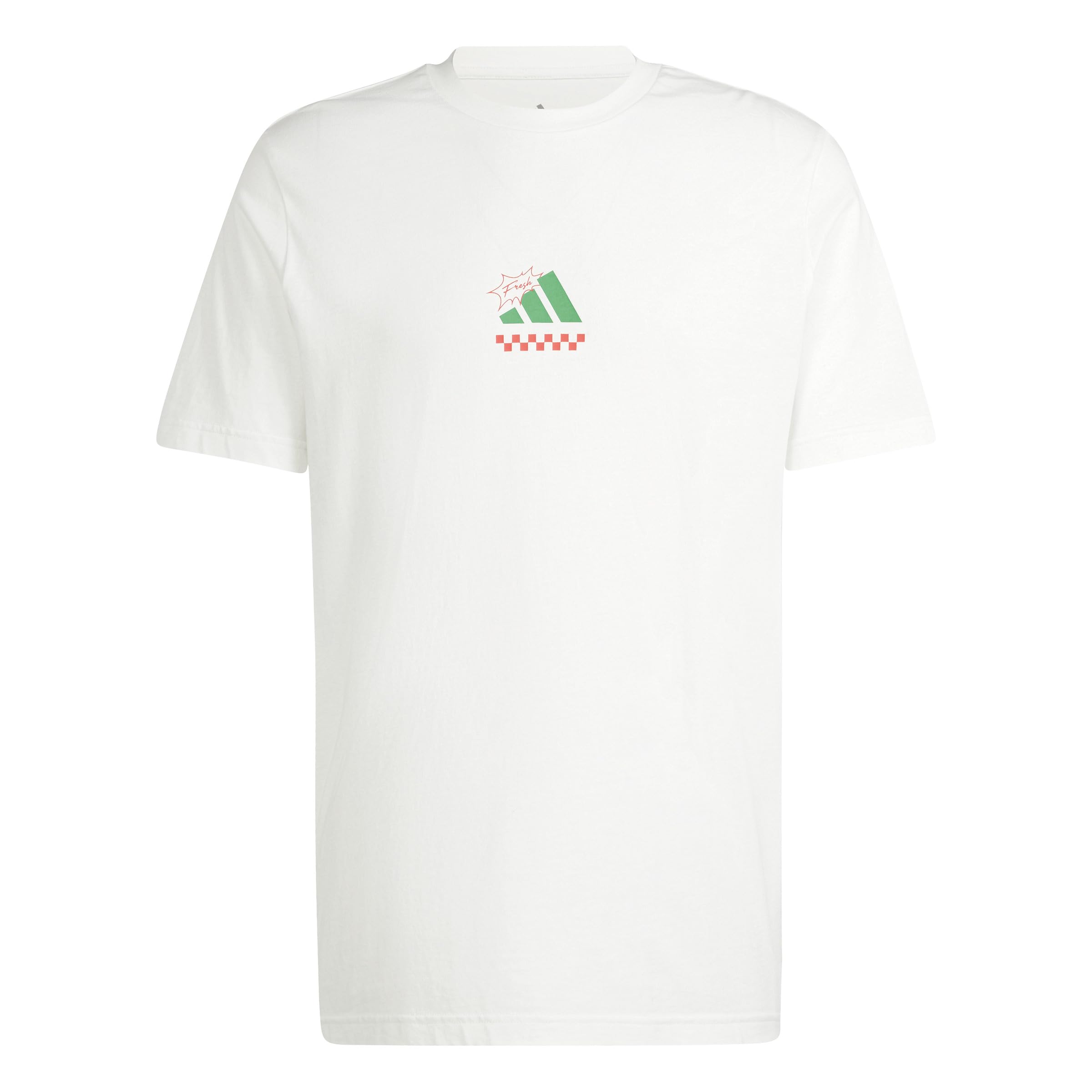 adidas Men's Three Slice Life, Pizza Back Graphic Tee, Short Sleeve, Off White, M