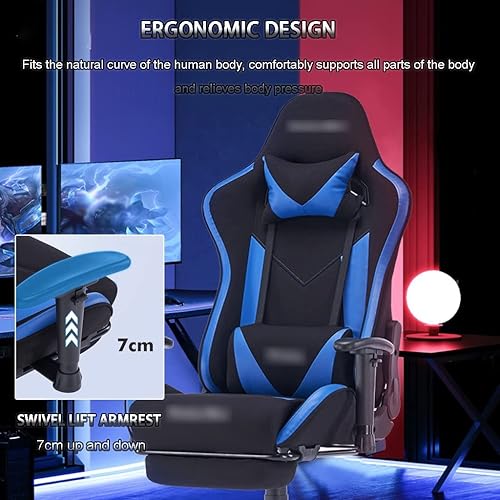 Miniatura 5 de Silla de juegos con reposapiés y reclinable, cómoda silla de carreras de malla transpirable sedentaria, silla de ajuste de ángulo grande de 90 a