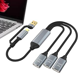 USB Charging Splitter, USB Port Extender Hub,2 in 1 Multi USB Port Extender, Data Charger Split Adapter, USB A and USB C Expander Hub, Cord Extension Cable for Laptops, Smartphones, and Tablets