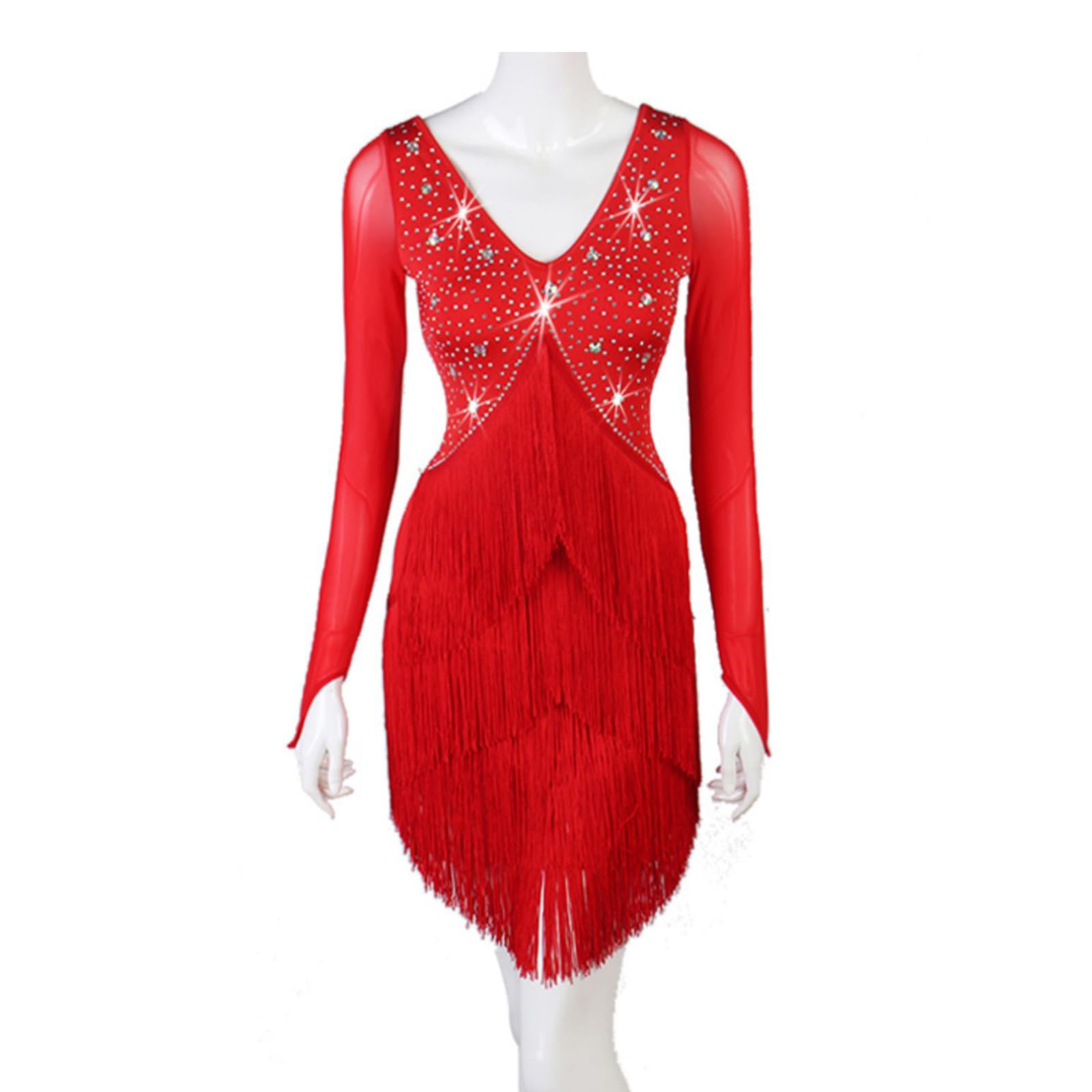 Abiti latini professionali per le donne Sala da ballo Costume da performance Fringe Cha Cha Salsa Concorso Dancewear, Nero e verde., S