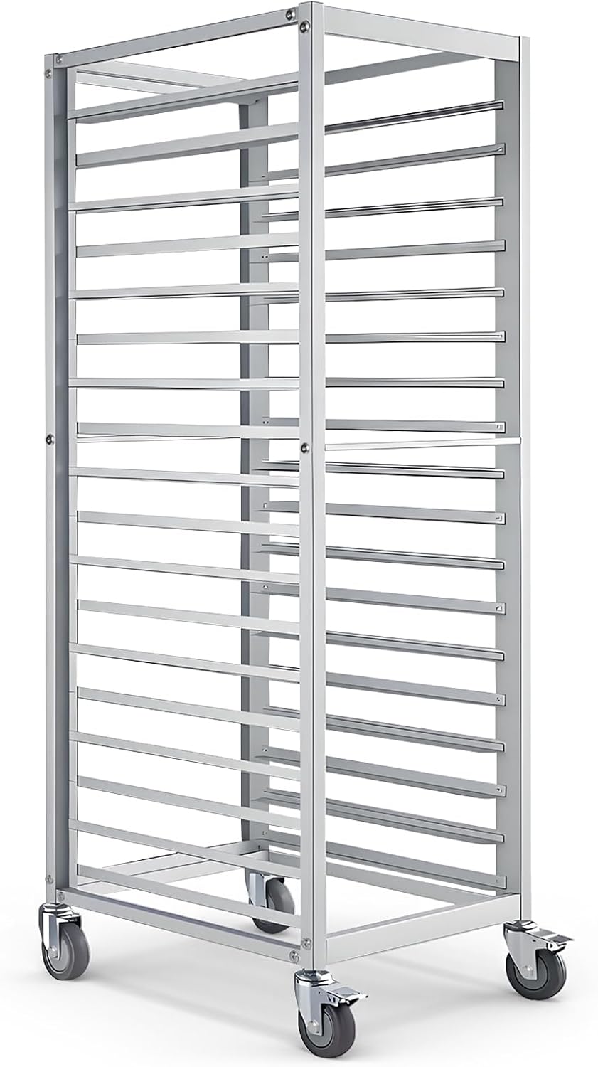 18 Tier Aluminum Home Commercial Kitchen Bakery Cooling Rack with 4 Wheels Storage Cooling Sheet Pan Rack for Restaurant Cafeteria Pizzeria