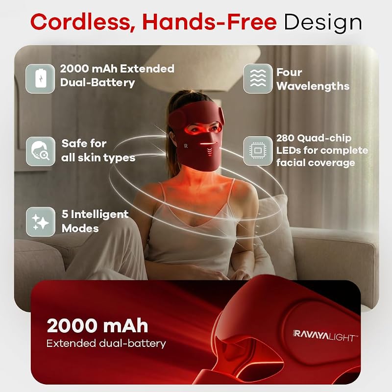LED Red Light Therapy Face Mask, 280 LEDs, 4 Wavelengths, 5 Modes image 3