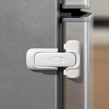 CLYMENE Child Proof Fridge Lock, Auto-Locking Refrigerator Door Latch with One-Hand Operation | No Keys or Straps | Keeps Freezer Secure from Kids & Pets White