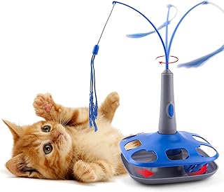 TIVINIPET Electric Motion Ball and Tassel Teaser Cat Toy, 2 in 1 Automatic Self Play Interactive Cat Toy, Funny Exercise Hunt Chase Flutter Rotating Kitten Toys with Replacement Teaser