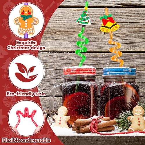 8 pitillos de Navidad con diseños de Santa y muñeco de nieve miniatura 3