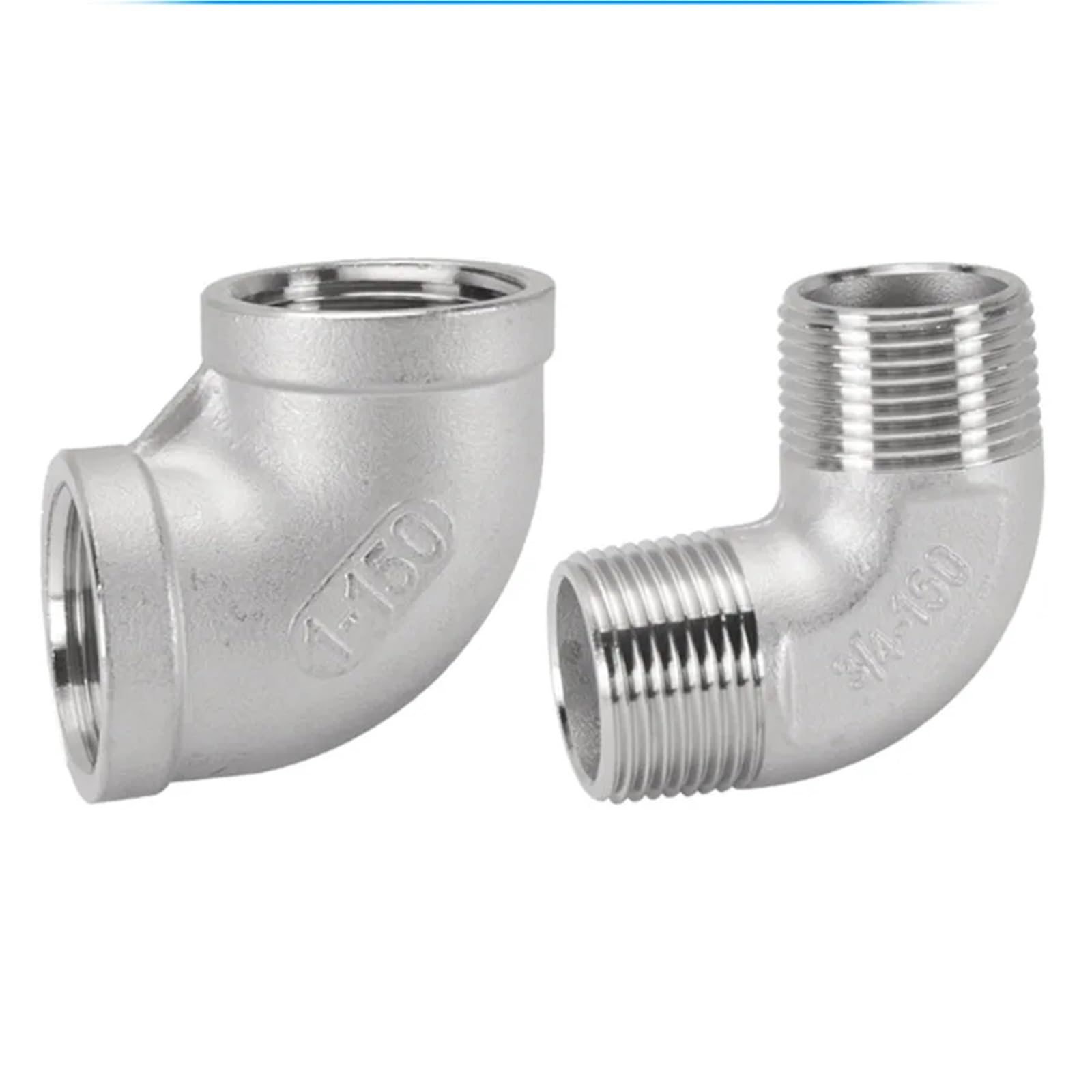 Codo de 90 grados de acero inoxidable 304, DN6, DN8, DN10, DN15, DN20, DN25, DN32, 1/2" BSPT, for conectar tuberías, válvulas y accesorios de agua (hembra/hembra, hembra/macho, macho/macho).(Male X Ma