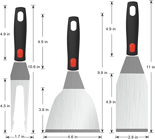 Miniatura 6 de Beijiyi Espátula y tenedor de metal, juego de espátulas de plancha de acero inoxidable con mango resistente al calor y borde biselado, espátula de