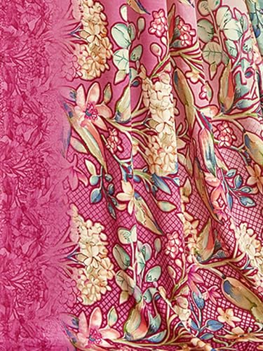 Image of Satrani Women's Silk Crepe Floral Printed Saree with Unstitched Blouse Piece
