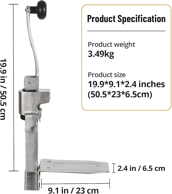 Manual Table Can Opener with 3 Spare Blades, Opener for Cans Up to 11.8/30cm, Heavy Duty Commercial Countertop Can Opener, with Stainless Steel Blade and Plated Steel Base, Cast Iron