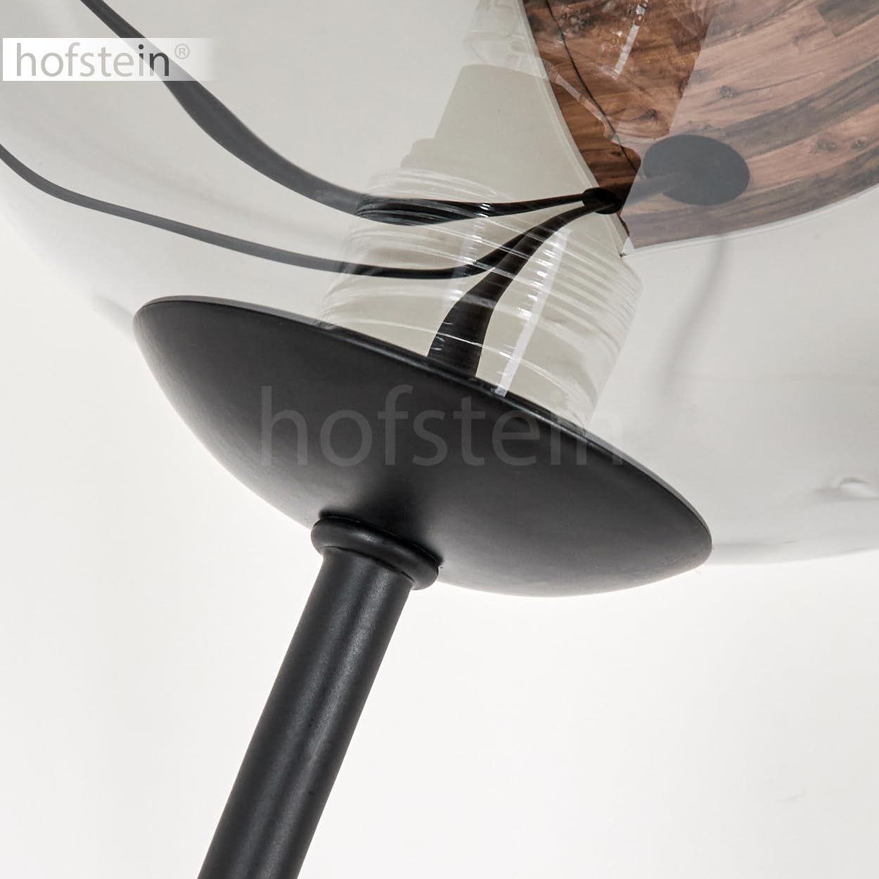 Stehleuchte Bernado, Stehlampe aus Metall/Glas in Schwarz/Rauchfarben/Klar, Leuchte im modernen Retro/Vintage-Design mit Schirmen aus Glas (Ø 15 cm), dimmbar über Fußschalter, 3x G9, ohne Leuchtmittel