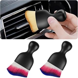 2PCS Car Interior Detailing Brush with Dust Cover, Auto Soft Hair Cleaning Brushes, Scratch Free Curved Dirt Collectors, for Vehicle Dashboard Air Conditioner Vents Leather(Red/Blue)