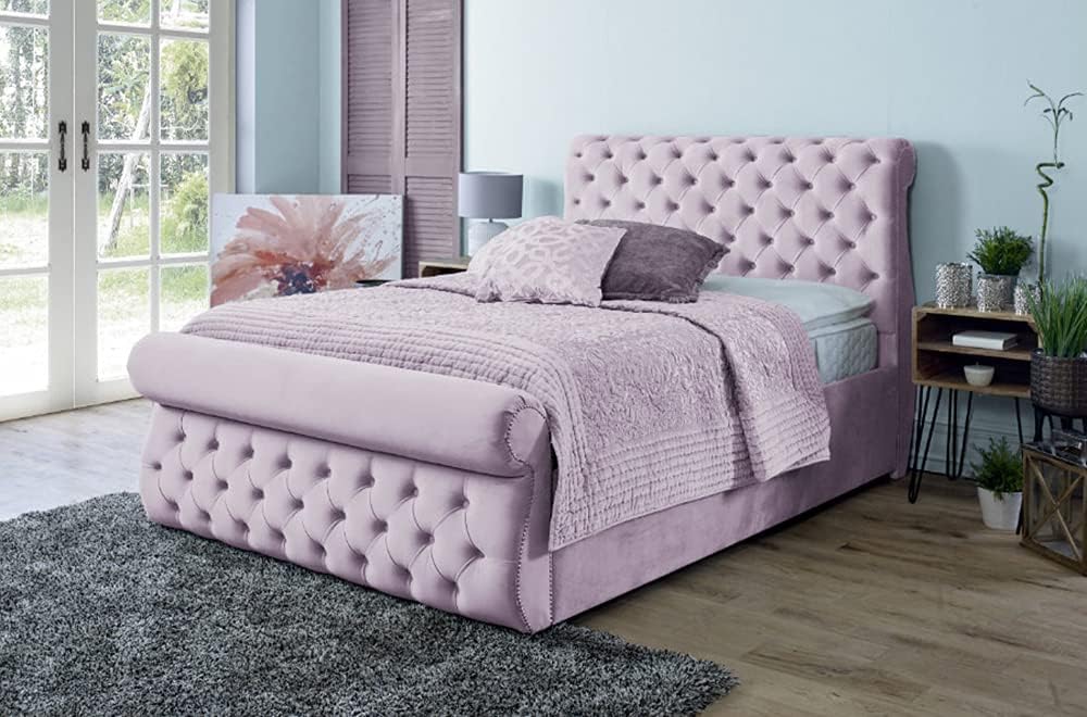 Khloe Side Opening Pink Velvet Double Ottoman Bed Amazon.co.uk Home