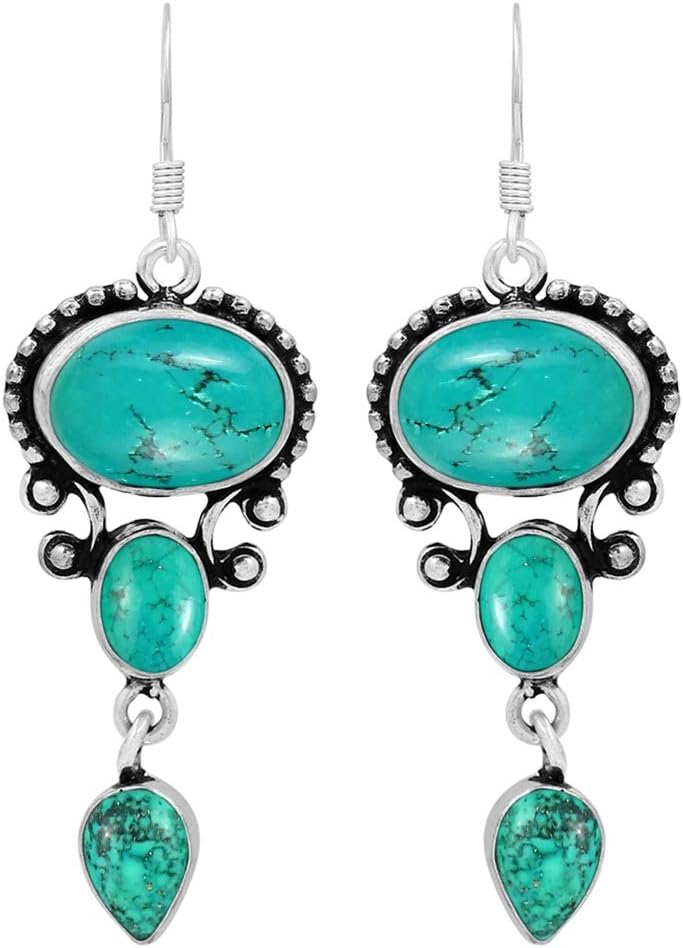 Natural Gemstones Dangle Earrings for Women - 925 Silver Plated Lightweight Dangle & Drop Handmade Jewelry Earrings - Gifts for Mother's Day, Anniversary, Christmas, Valentine's Day