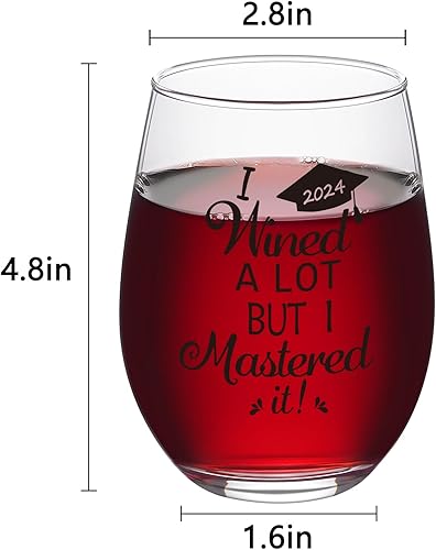 Miniatura 6 de Futtumy Regalos de graduación, I Wined A Lot But I Mastered It 2024, copa de vino sin tallo para ella, él, mujeres, hombres, amigos, graduados,