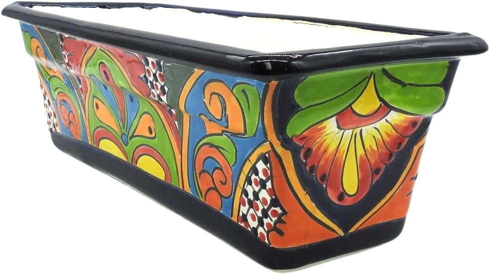 Window Box Planter Small Hand Painted Pot Rectangle Indoor Outdoor Multi Colored Glazed