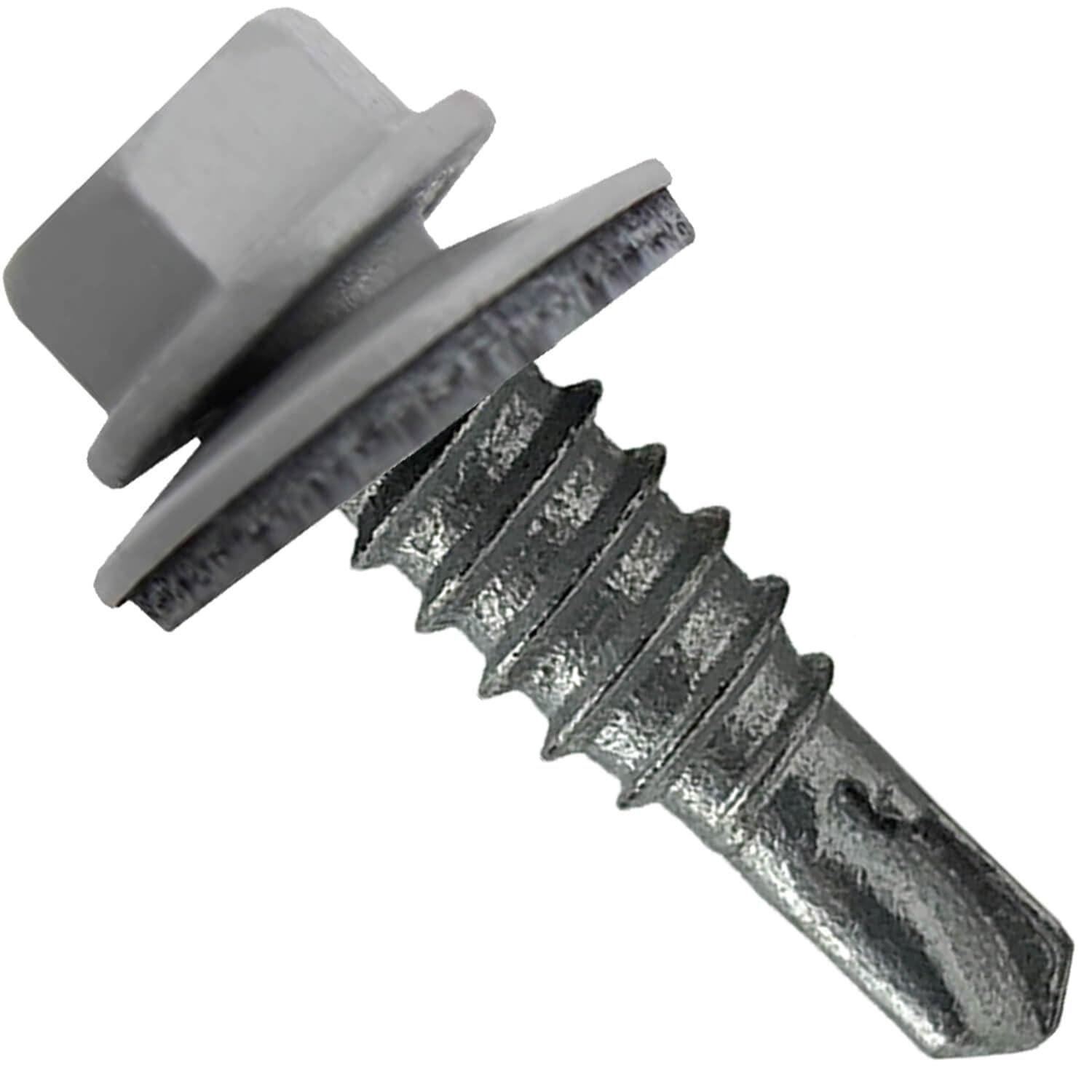 14 x 7/8" Old Town Gray - Stitch Tek Metal to Metal Type #1 Roofing Screws - Hex Washer Head - Drill Point - 9/16" EPDM Washer. 1 x 250 Count Bag -