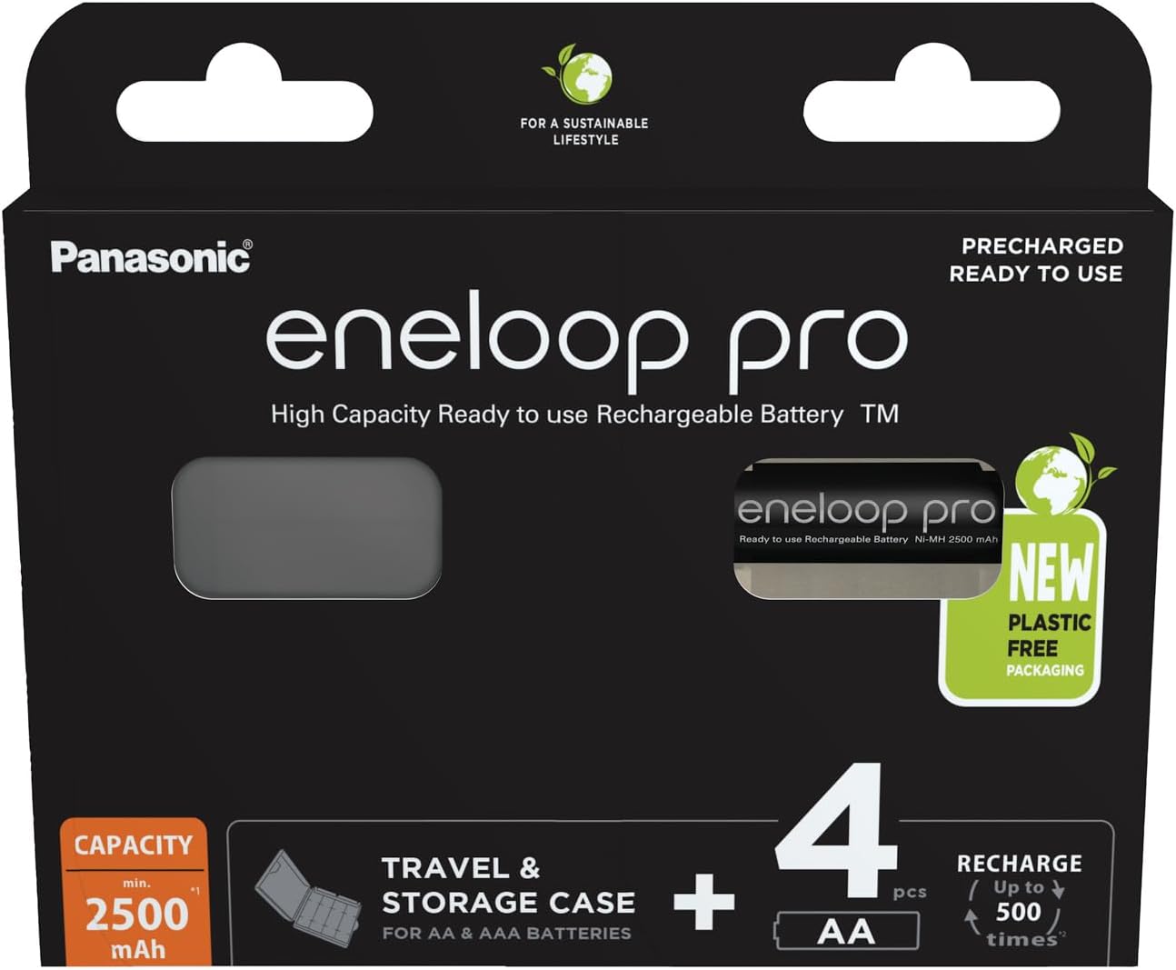 Panasonic Battery Eneloop PRO Black R6 / AA Pro BK-3HCDE (min. 2500 mAh) 4 (+ Box) pcs 5410853065036