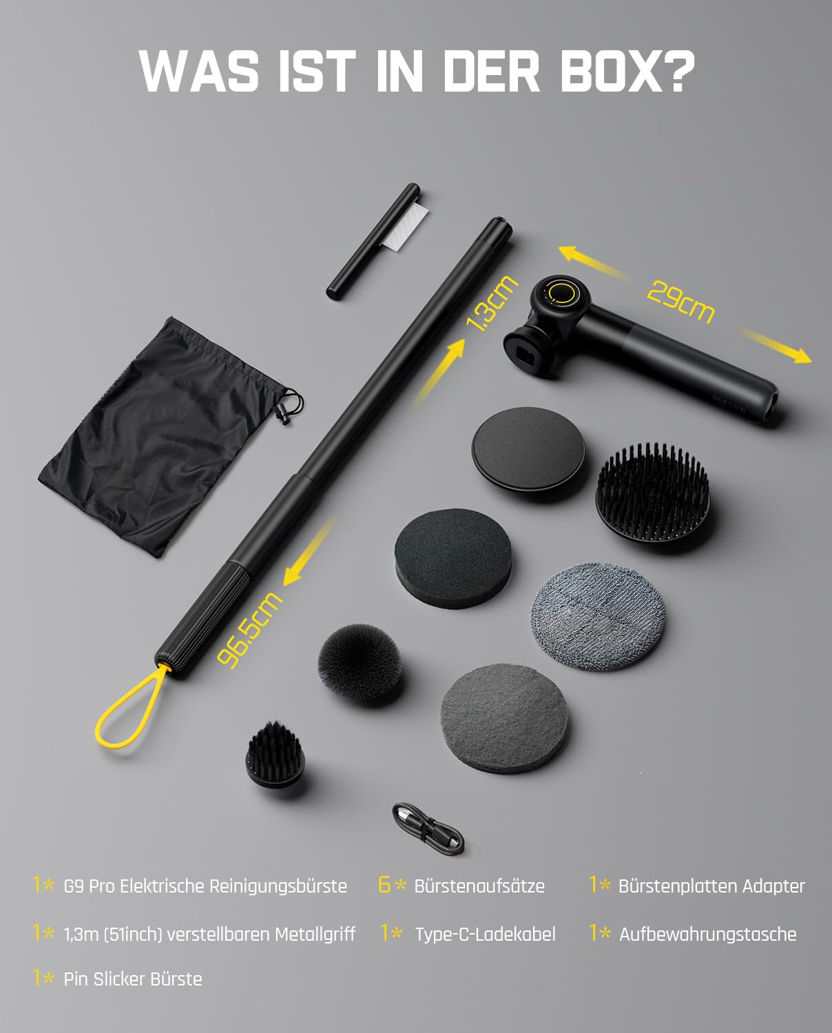 Fanttik Flip G9 Pro Elektrische Reinigungsbürste, VoltiPulse Motor,Flexibler Winkel & Ausziehbarer Griff, IPX7 Wasserdicht, Typ-C Ladung für Boden, Fliesen, Fugen (Schwarz)
