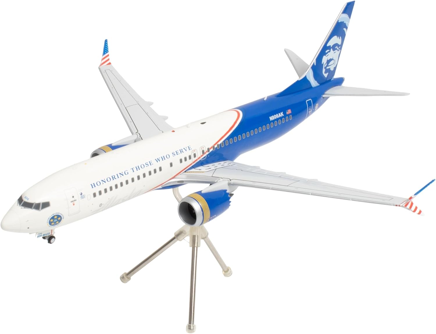 GeminiJets G2ASA1294 Alaska Airlines Boeing 737 MAX 8 Honoring Those Who Serve; Scale 1:200