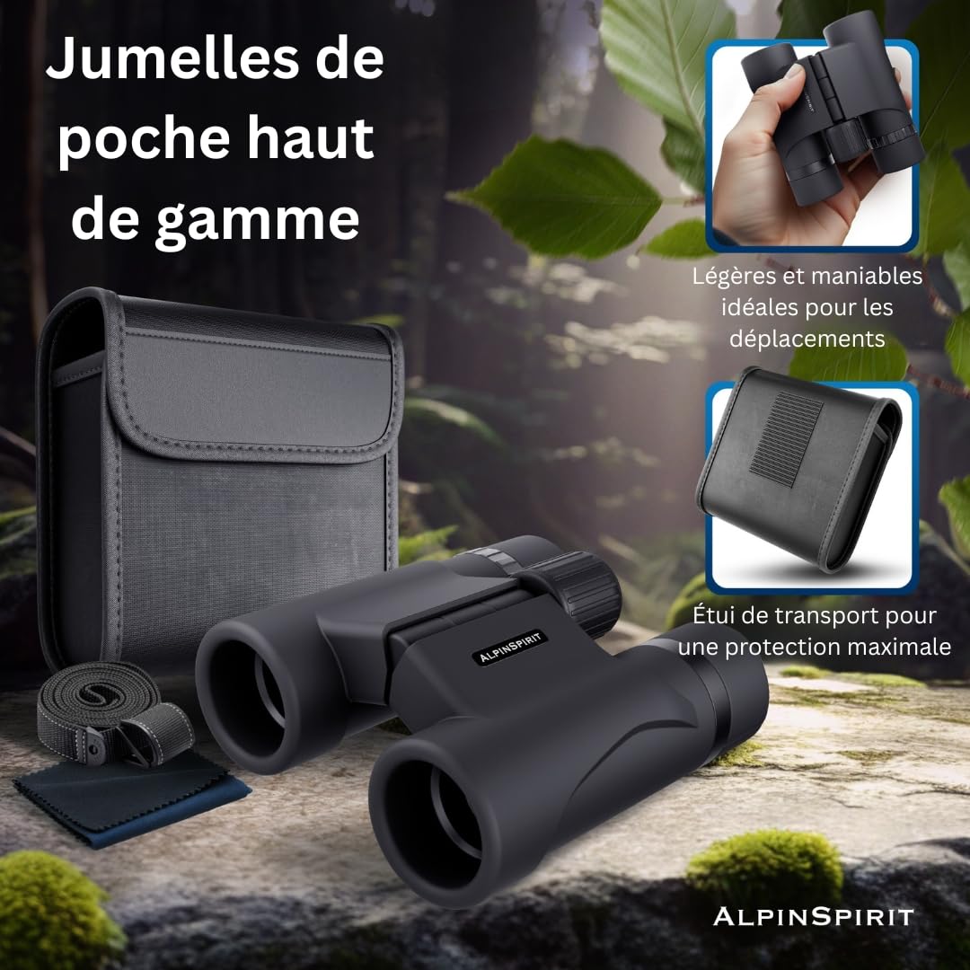 Jumelles de Poche 8x21 – Mini Jumelles compactes et légères, adaptées aux porteurs de Lunettes, idéales pour la randonnée, Le Voyage et l’Observation en extérieur