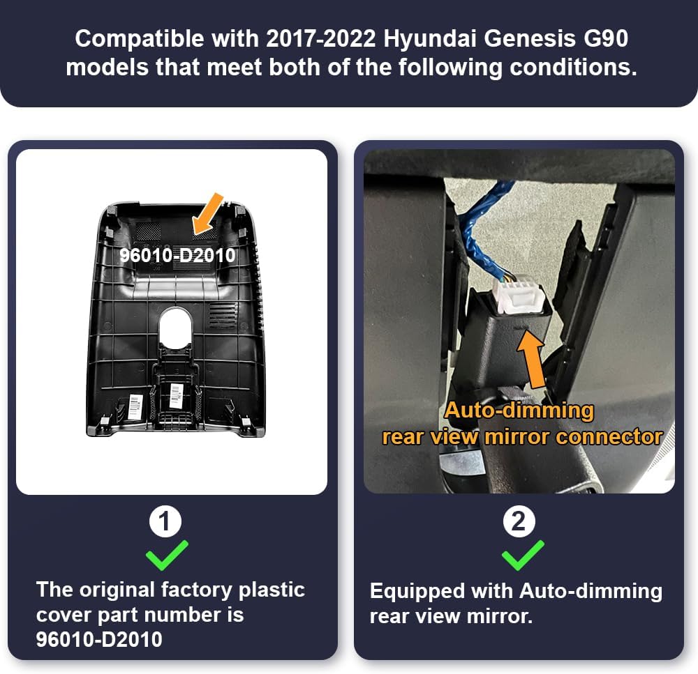 Fitcamx Front 2160P+Rear 1080P Dash Cam for 2017-2022 Genesis G90 3.3T Premium 5.0L Ultimate (D2010), OEM Look, WiFi Connect & APP, Dual Loop Recording HD Video, G-Sensor, Easy to Use, 128GB Card