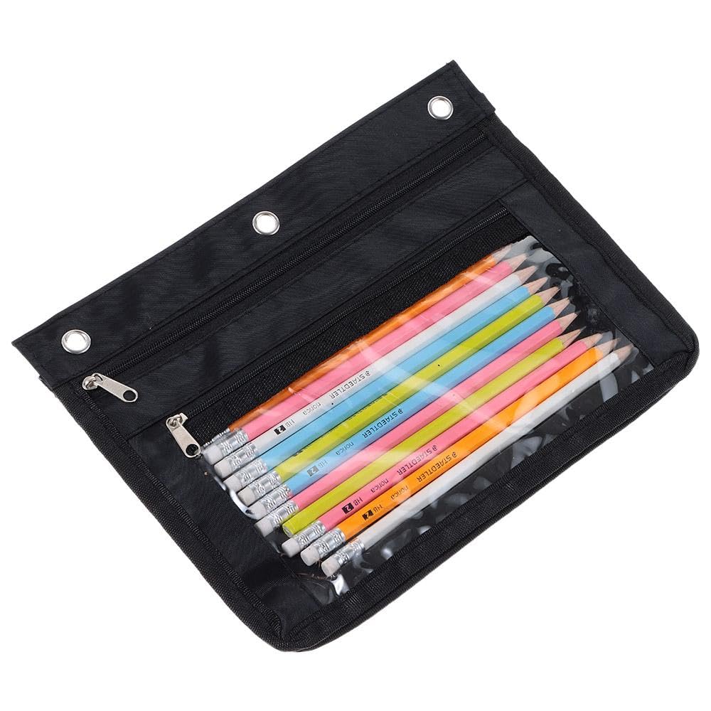 Risedot 3 Ring Binder Expandable Pencil Pouch Large Capacity Pencil Pouch with Zipper for Office Home, Black - Image 4
