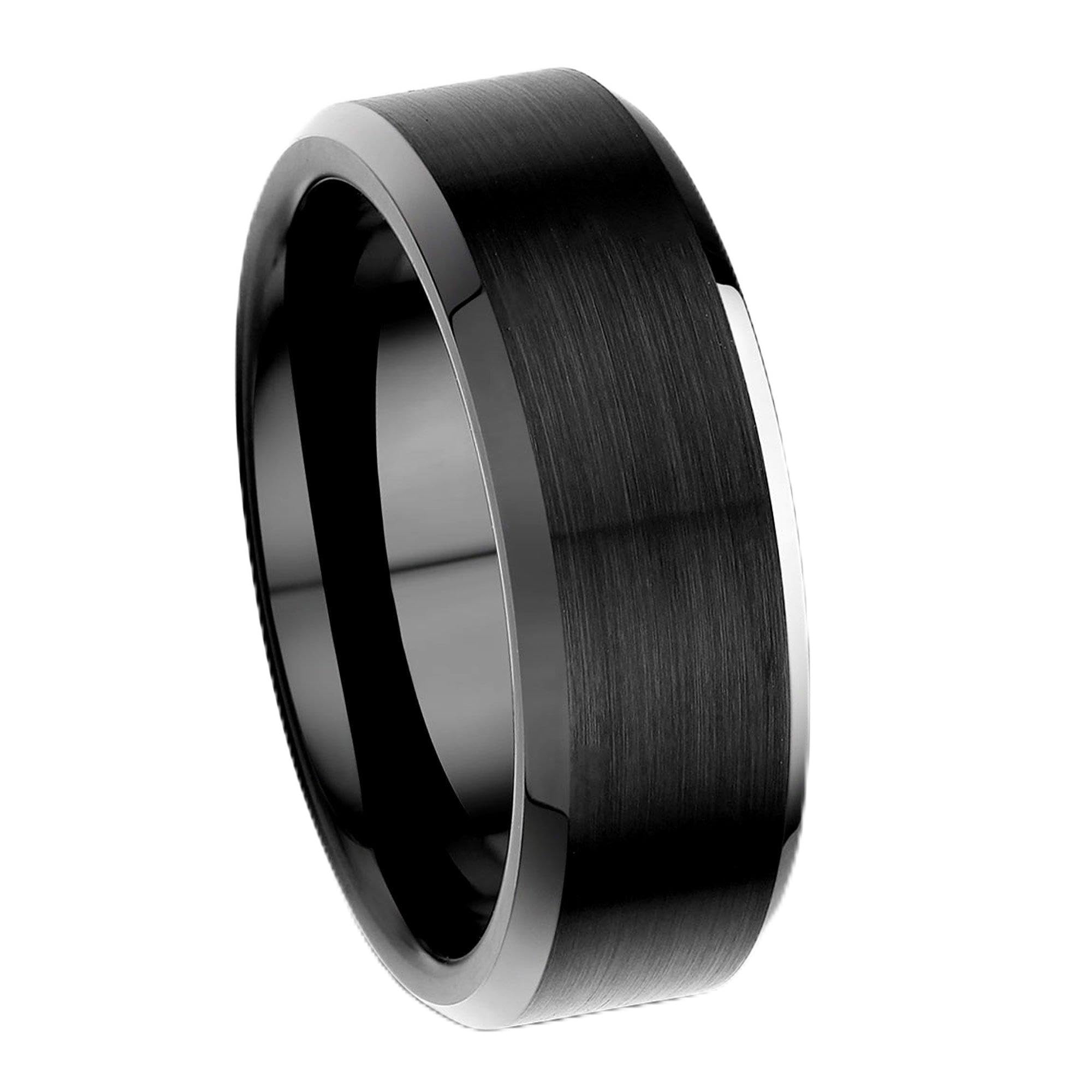8mm Tungsten Ring Beveled For Mens Wedding Band Black Matte Surface Perfect Quality