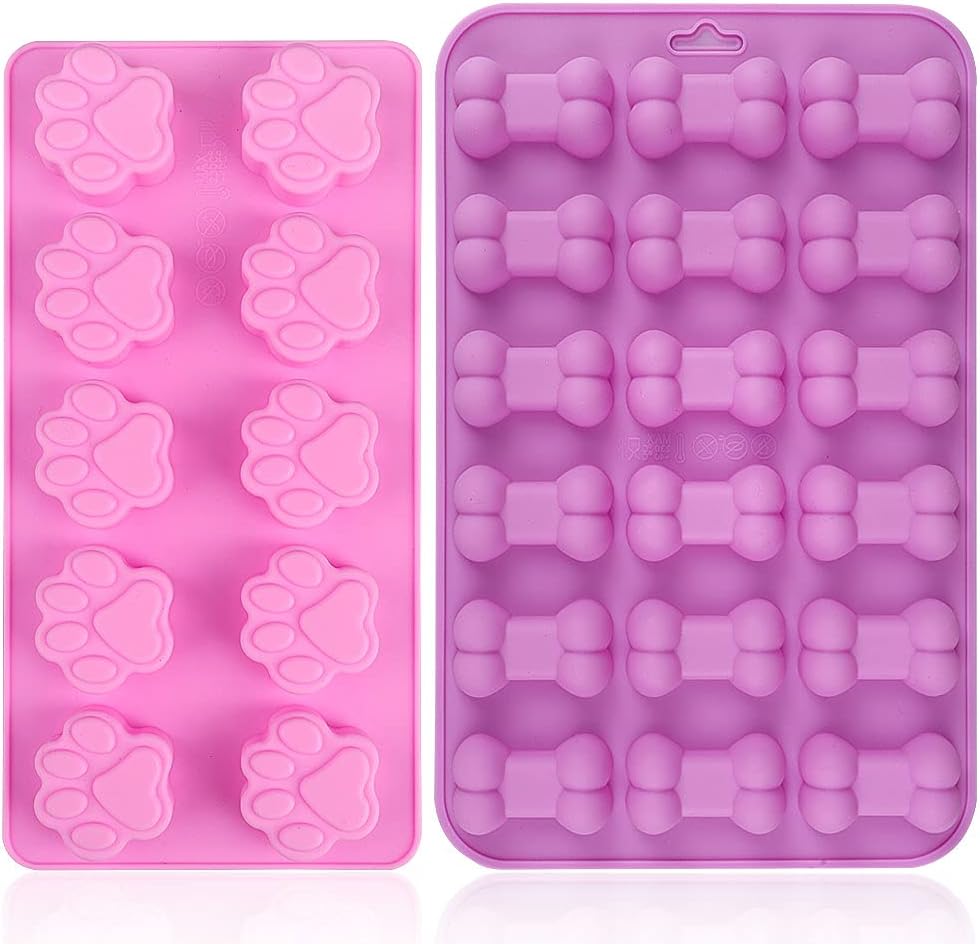 Silicone Chocolate Moulds, 10-Cavity and 18-Cavity Dog Paw & Dog Bone Molds Set, Reusable Non-Stick Silicone Molds for Cake, Candy, Jelly, Ice Cube, Pet Treats Toys