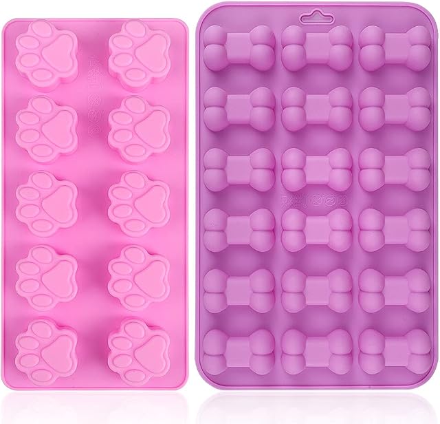 Silicone Chocolate Moulds, 10-Cavity and 18-Cavity Dog Paw & Dog Bone Molds Set, Reusable Non-Stick Silicone Molds for Cake, Candy, Jelly, Ice Cube, Pet Treats Toys