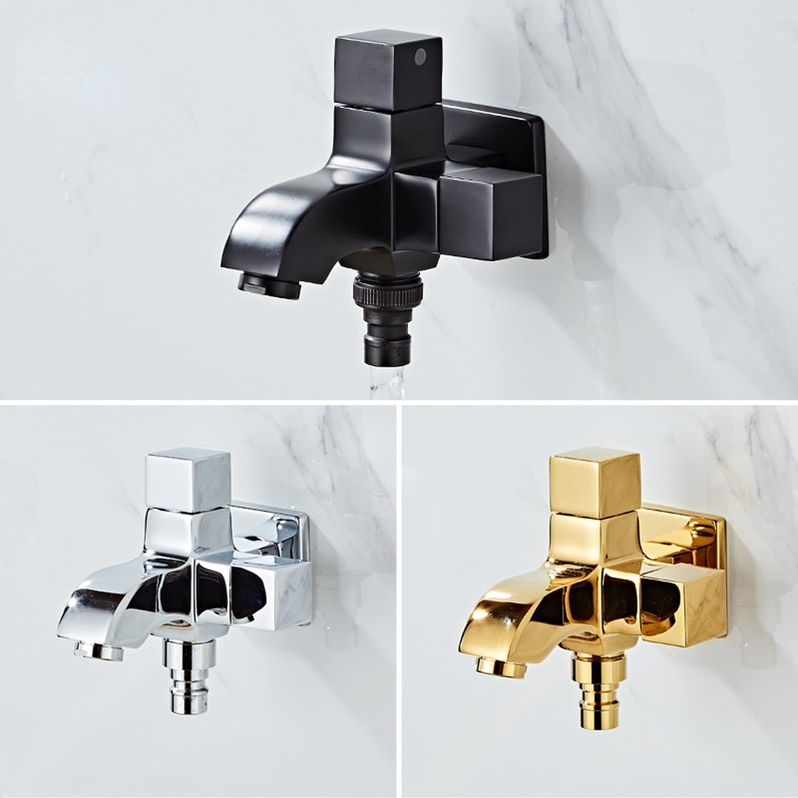 Rubinetto per Lavatrice in Ottone con Doppia Uscita, Rubinetto per Piscina, Solo Acqua Fredda, Nero, Cromato, Dorato, per Bagno, Montaggio a Parete