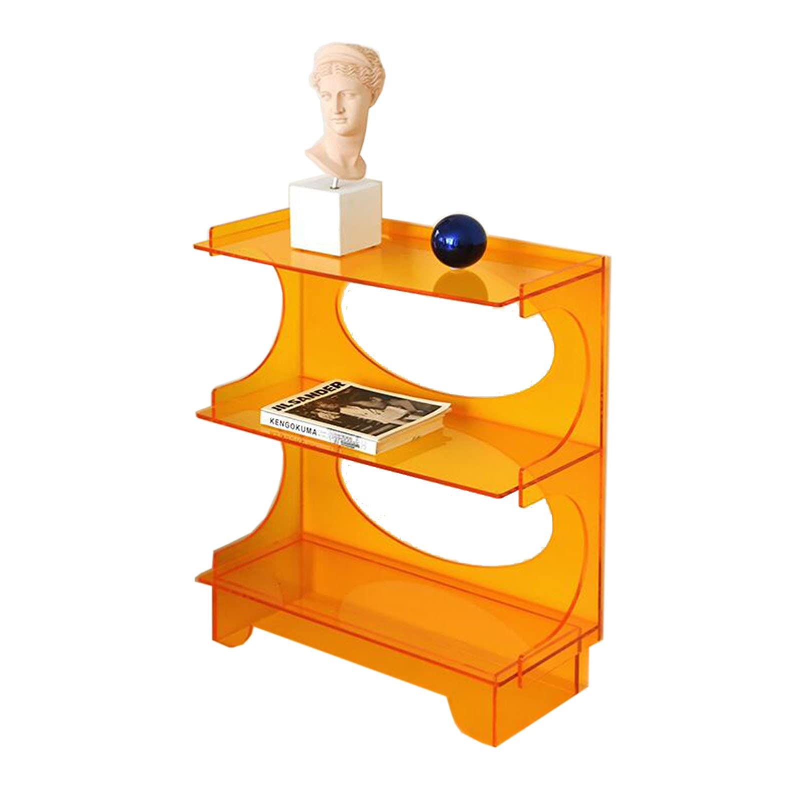 HAIZHENSide End Table 3 Layers of Bookshelves,Personalized Narrow Side Table,Acrylic Sofa Side Table, 3 Colors for Living Room Bedroom(Size:27.55 * 11.81 * 31.49in,Color:Orange)
