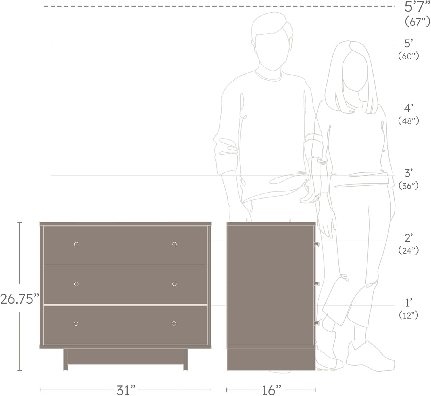 Prepac Finnley 3-Drawer Nightstand in Natural Oak, Extra-Wide Bedside Table with Storage, Modern End Table for Home, Bedroom, 16" D x 31" W x 26.75" H