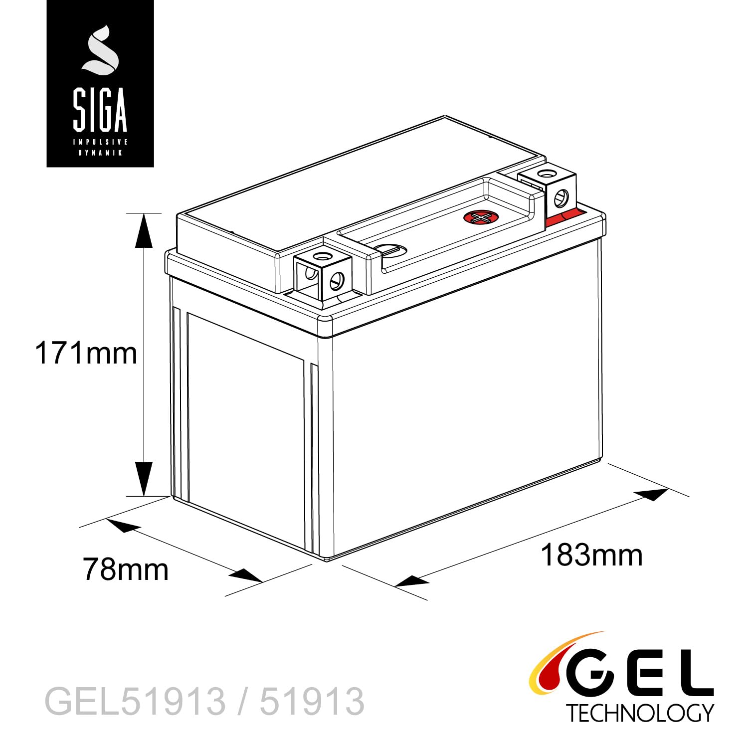 SIGA 51913 GEL Motorradbatterie 12V 22Ah GT20H-3 52101 Gel12-19