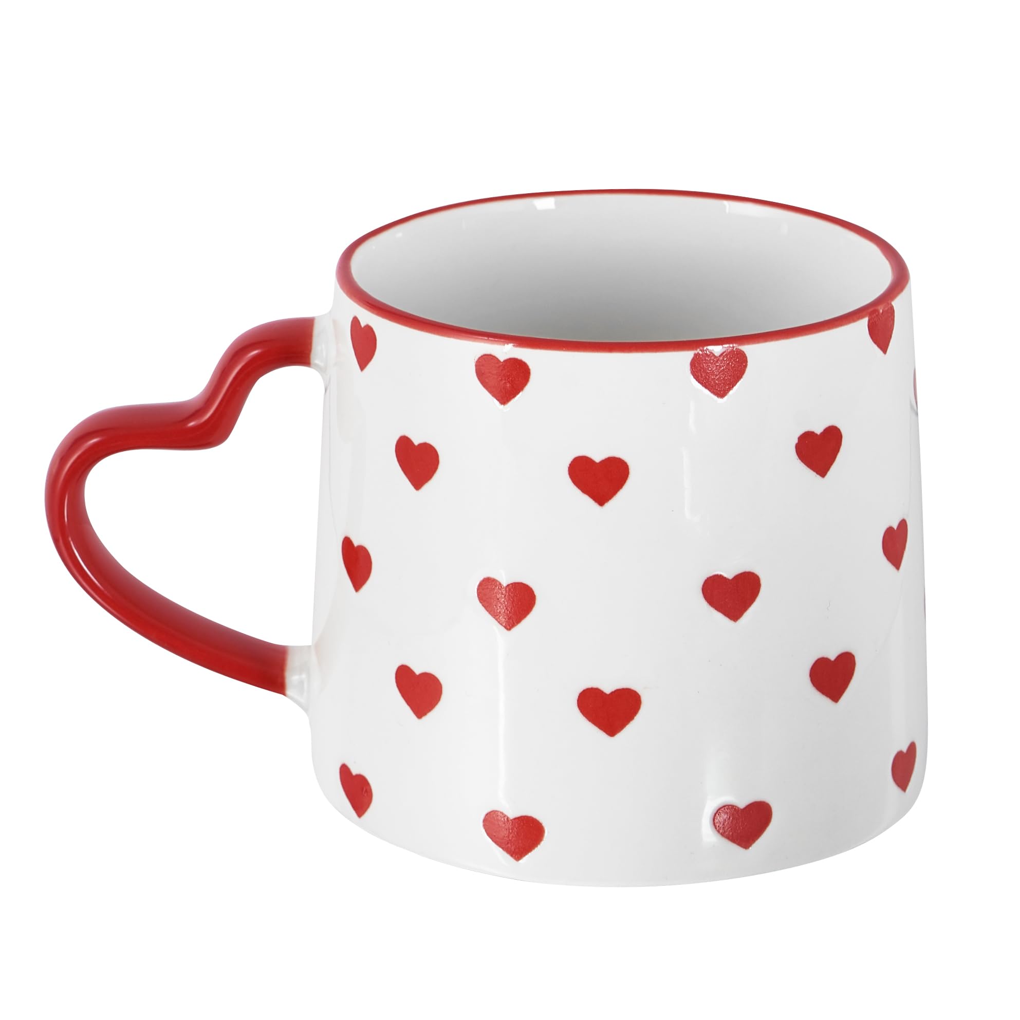 Keramiktasse mit Herzgriff, 370 ml, mit roter Gravur, für Latte Tee, Milch, Kakao, romantischer Geburtstag, Jahrestag, Hochzeit, Verlobung, Paar, Zuhause, Büro, Muttertag, Weiß