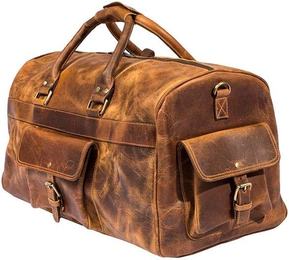  | Kodiak Leather Large Weekender Travel Duffel (60L), Canvas Overnight Outdoor Bag (Antique Brown) | Travel Duffels