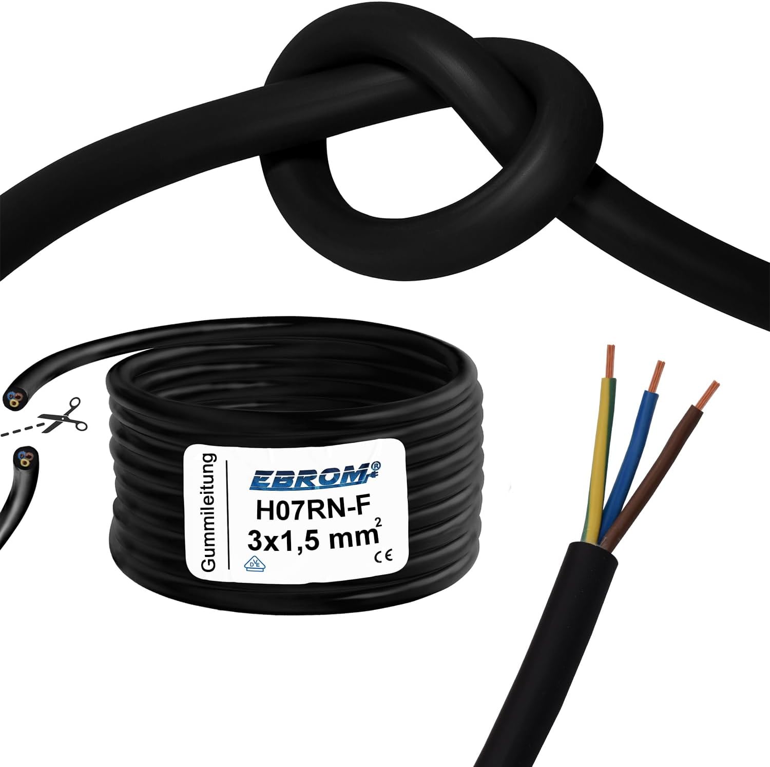 MAS Premium Câble D'alimentation En Caoutchouc H07RN-F 3G 1, 1,5