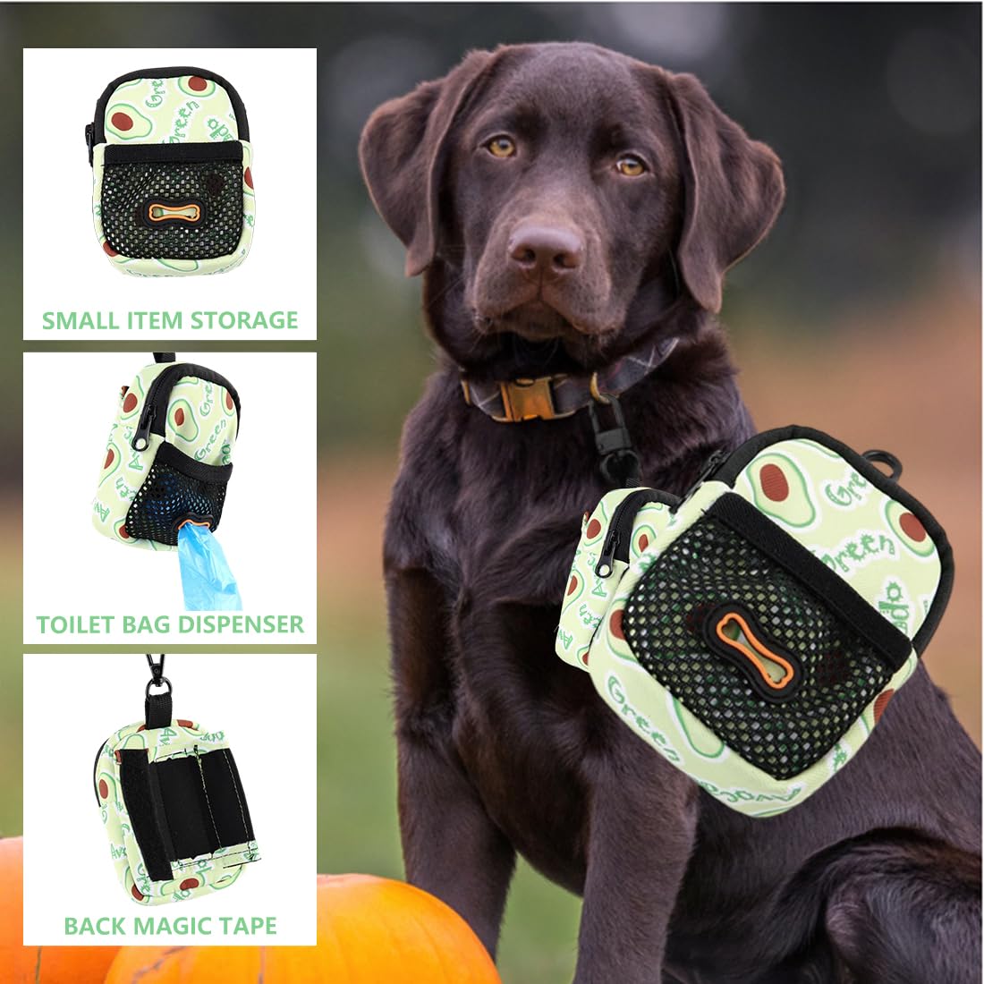 Mini borsa snack cani – tracolla impermeabile con erogatore di sacchetti, 8×10×3,5 cm