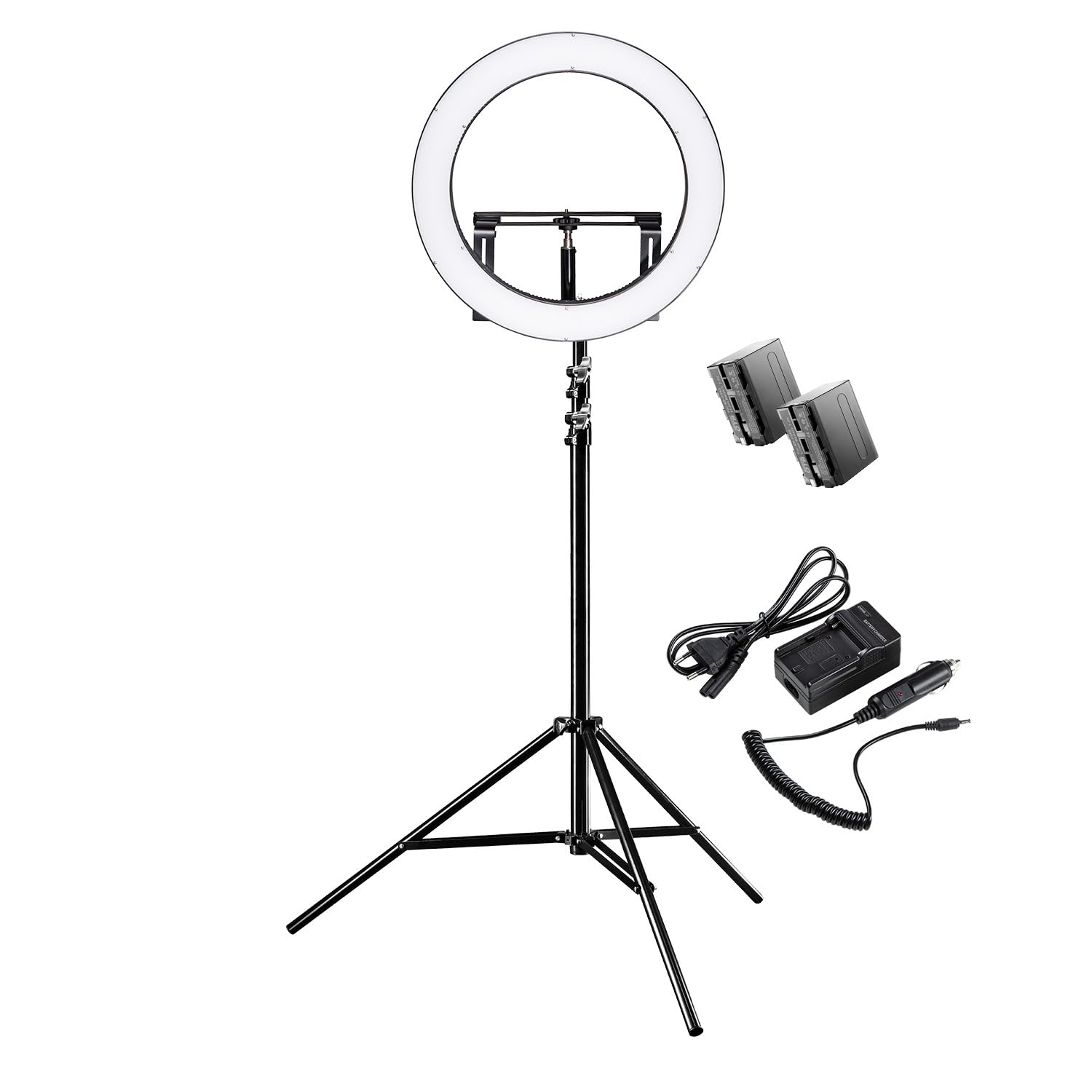 Walimex pro Ściemniana lampa pierścieniowa LED 32 W ze statywem i 2 akumulatorami I lampa pierścieniowa z pojedynczo przełączanymi sektorami I 500 Bi Color światło do aparatu i selfie I z akcesoriami