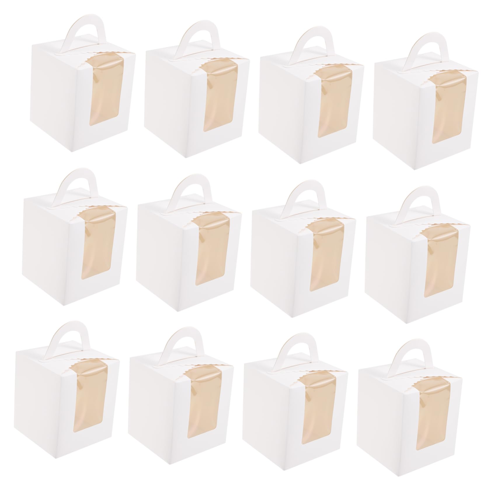 STOBAZA 50pcs Handheld Paper Cupcake Boxes with Window for Cake Cookie Chocolate Storage