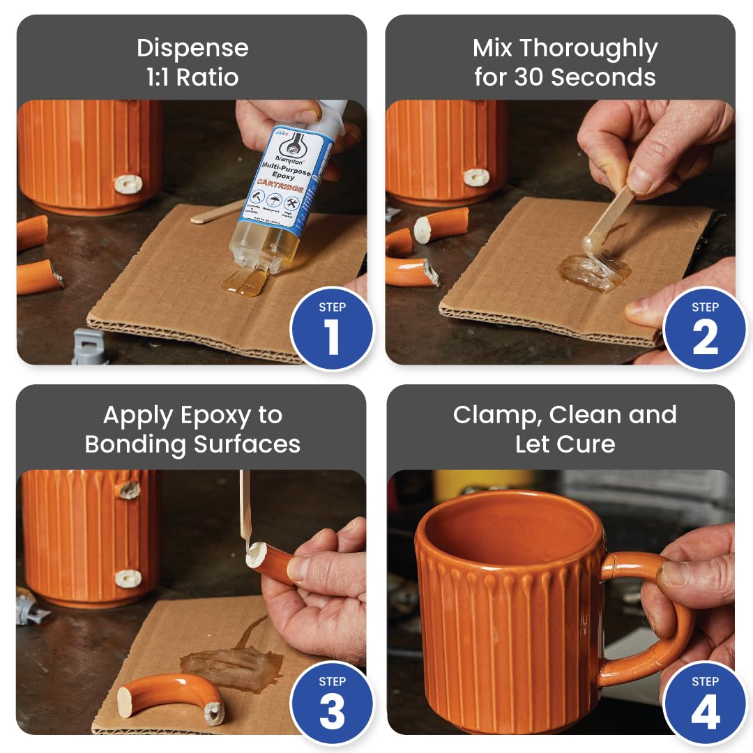 Brampton Multi-Purpose Epoxy, Quick 30-Minute Set, Waterproof 2-Part Epoxy Glue Kit for Tile, Metal, Ceramic, Glass, Wood, Stone, Strong Bonding, Sandable, Paintable Resin, Easy 1:1 Mix, 16 oz