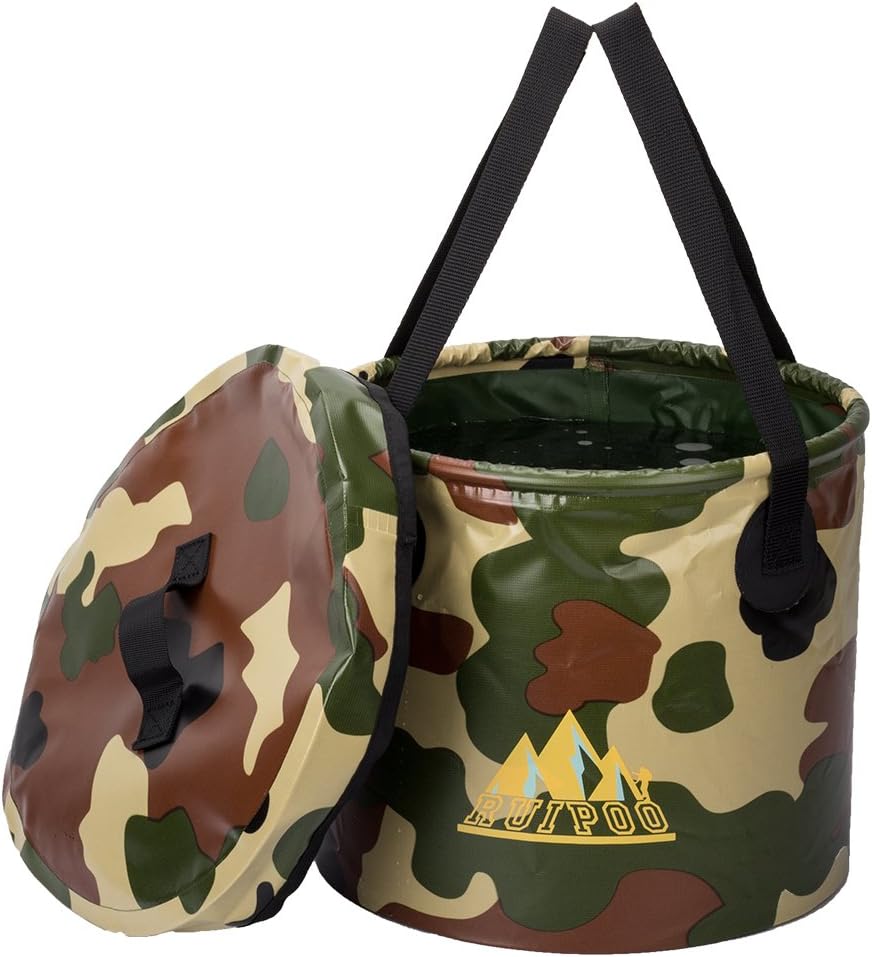Ruipoo Collapsible Bucket Camping Water Storage Container with Lid Portable Folding Wash Basin for Traveling Hiking Fishing Boating Gardening